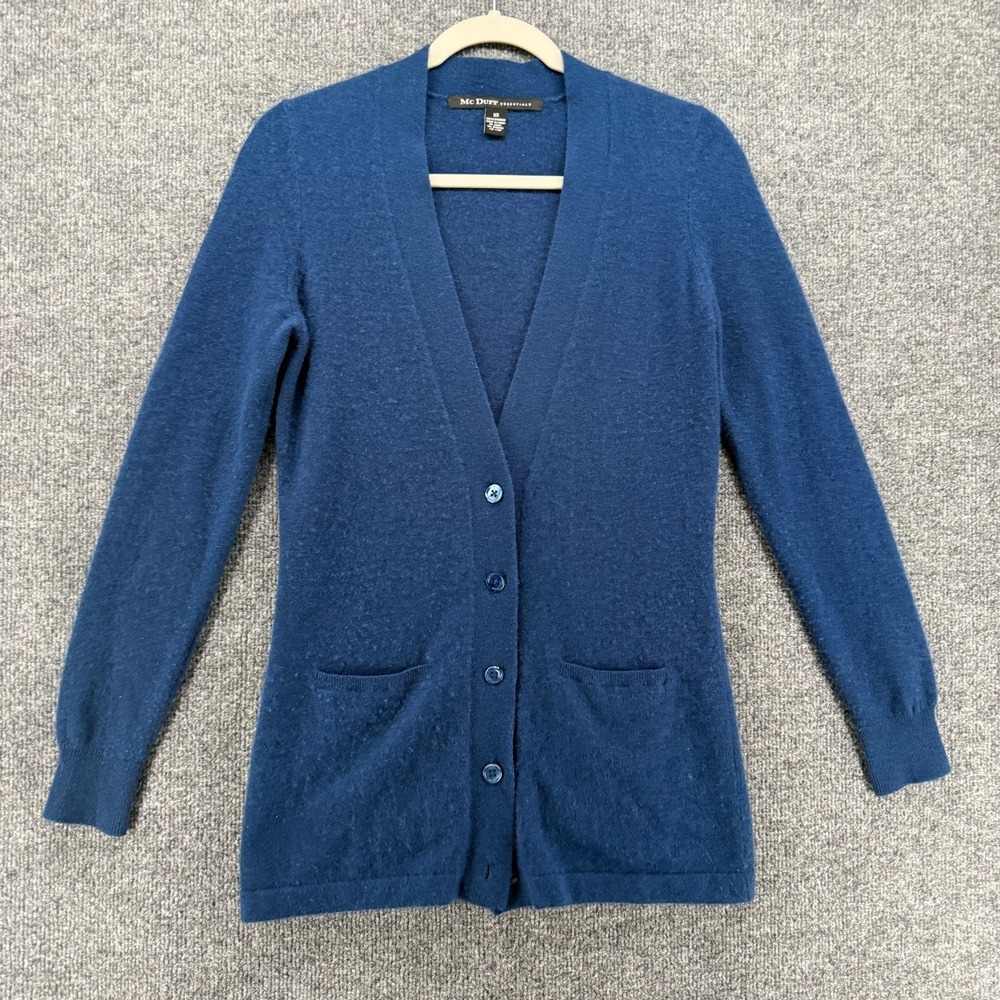 Mc Duff 100% Cashmere Cardigan Womens XS Blue Button Up Soft Chic Minimalist